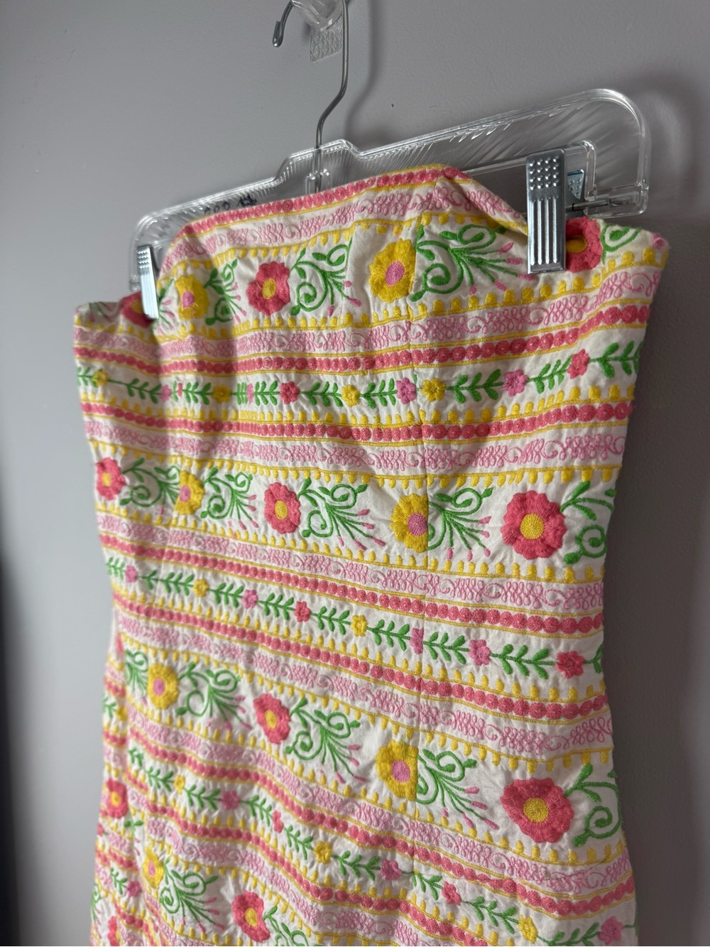 Lilly Pulitzer Strapless Floral Embroidered Dress in Pink, Yellow, Green, White
